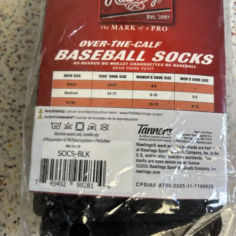 NWT RAWLINGS Youth Baseball Black Over The Calf Socks Uniform 3Y 5Y New